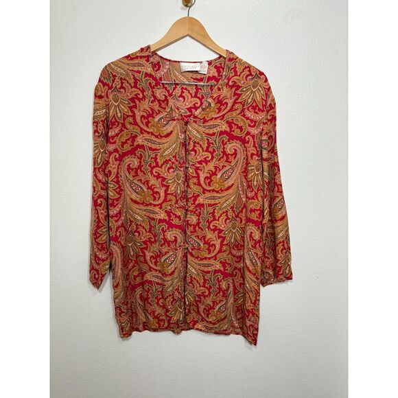 Victoria's Secret Pajama Top Women's size Medium red paisley Silk Gold Label - Picture 2 of 4